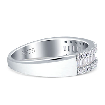 Half Eternity Ring Three Row Baguette Cubic Zirconia 925 Sterling Silver Wholesale